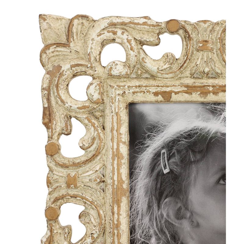 9&#34;x9&#34; Wooden Scroll Handmade Intricate Carved 1 Slot Photo Frame White - Olivia &#38; May, 3 of 6