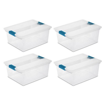 Sterilite Clear Plastic Deep Storage Container Bin with Latching Lid (4 Pack)
