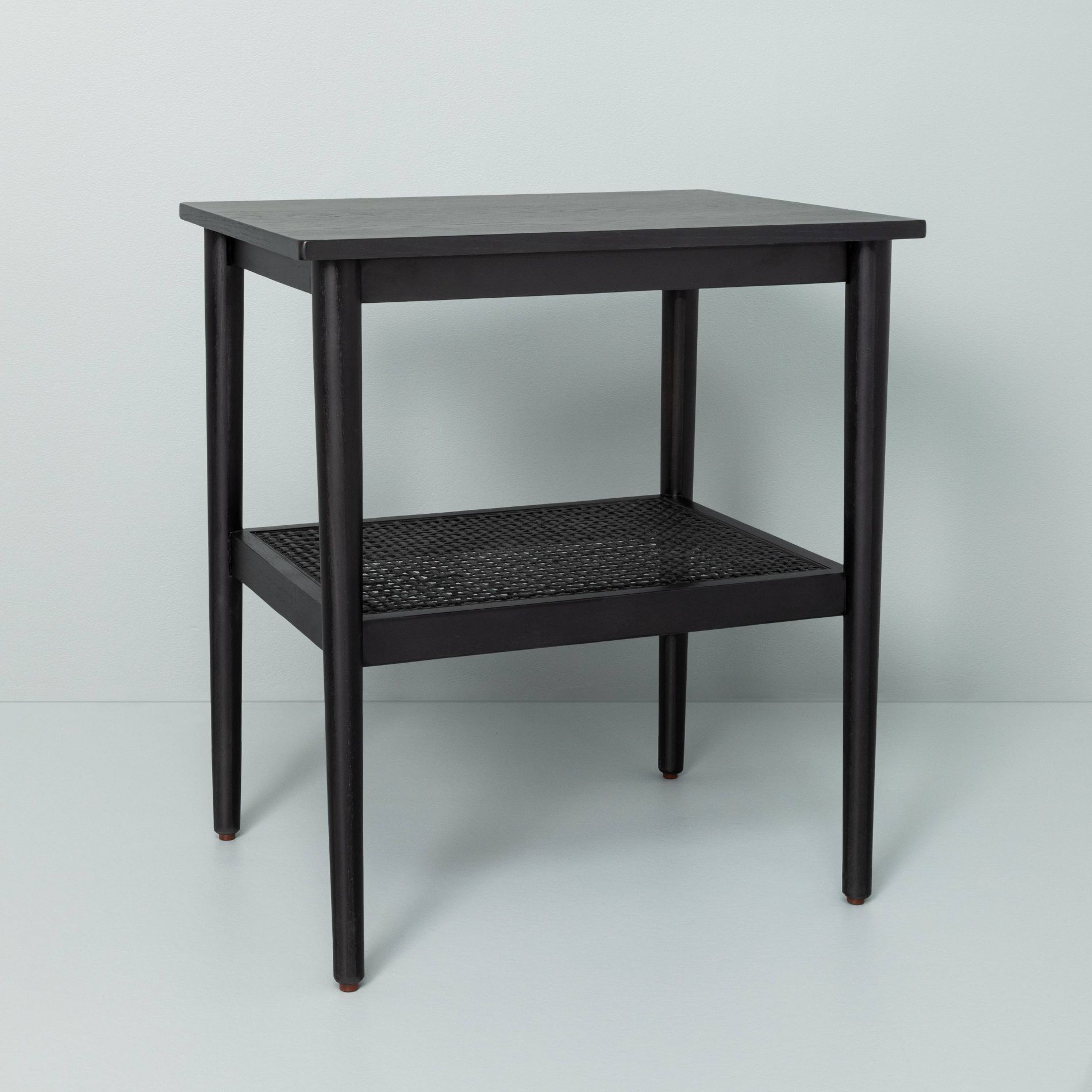 Wood & Cane Accent Side Table - Black - Hearth & Hand™ with Magnolia: Farmhouse Style, Rectangular End Table with Fixed Shelf