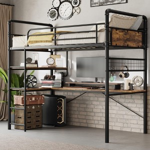 Loft Bunk Bed with L-Shaped Desk,Twin Loft Bed with Desk Underneath,Metal Bunk Beds with High Guardrail and Ladder for Kids/Teens/Adults,Easy Assembly - 1 of 4