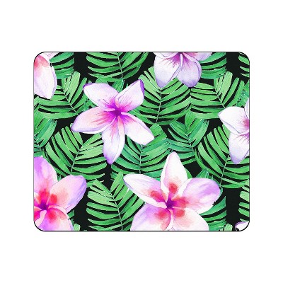 OTM Essentials OTM Prints Black Mouse Pad Plumerias Purple and Green OP-MPV1BM-Z013B