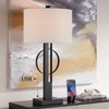 Possini Euro Design Galaxy 32" Tall Geometric Base Large Modern End Table Lamp Dual USB Ports Black Metal Single White Shade Living Room Charging - 2 of 4
