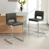 26"  H Bar Stools Set of 2 - Modern PU Leather Barstools with Hollow Back,Upholstered Armless Kitchen Island Stools, Gray with Chrome Metal Frame - 2 of 4