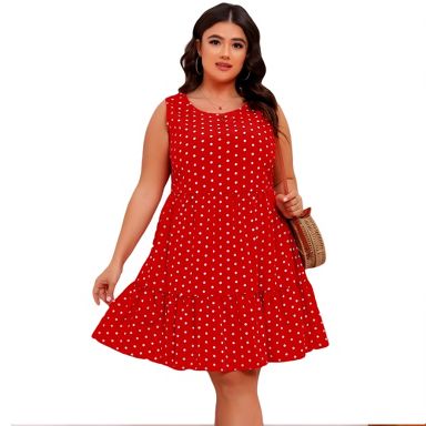 Plus Size Summer Dress - Sleeveless Polka Dot Swing Dress with Tiered  Layers, Flowy Lightweight Fabric for Beach, Brunch & Casual Outings Red 2XL  : Target
