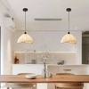 DORESshop 1-Light BOHO Black and White Umbrella Rattan Pendant Light, Hanging Lamp for Dining Rooms, Bedrooms or Cafes (2-Pack) - 3 of 4