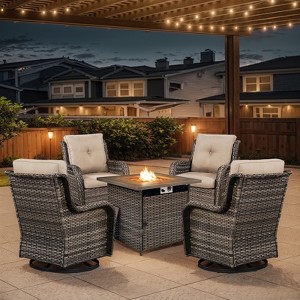 POCASSY Patio Furniture Set with 30" Propane Fire Pit Table, Patio Swivel Rocking Glider Chairs Set of 4 with PE Wicker and Square Firepit Table - 1 of 4