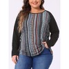 Agnes Orinda Women's Plus Size Floral Animal Print Stripe Raglan Long Sleeve Blouses - 2 of 4