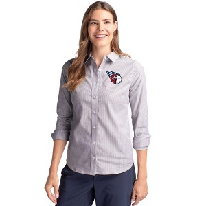 Cleveland Guardians Cutter & Buck Stretch Oxford Stripe Womens Long Sleeve Dress Shirt - 1 of 1
