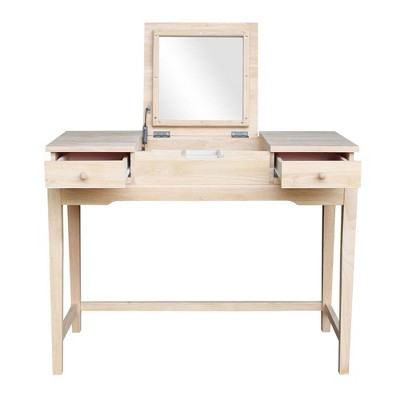Classic Unfinished Rubberwood Vanity Table with Flip-Up Mirror