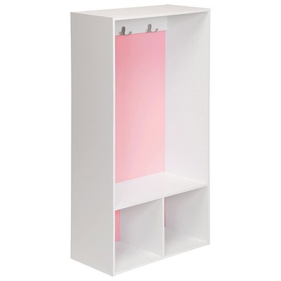White Engineered Wood Freestanding Storage Locker with Hooks and Cubbies