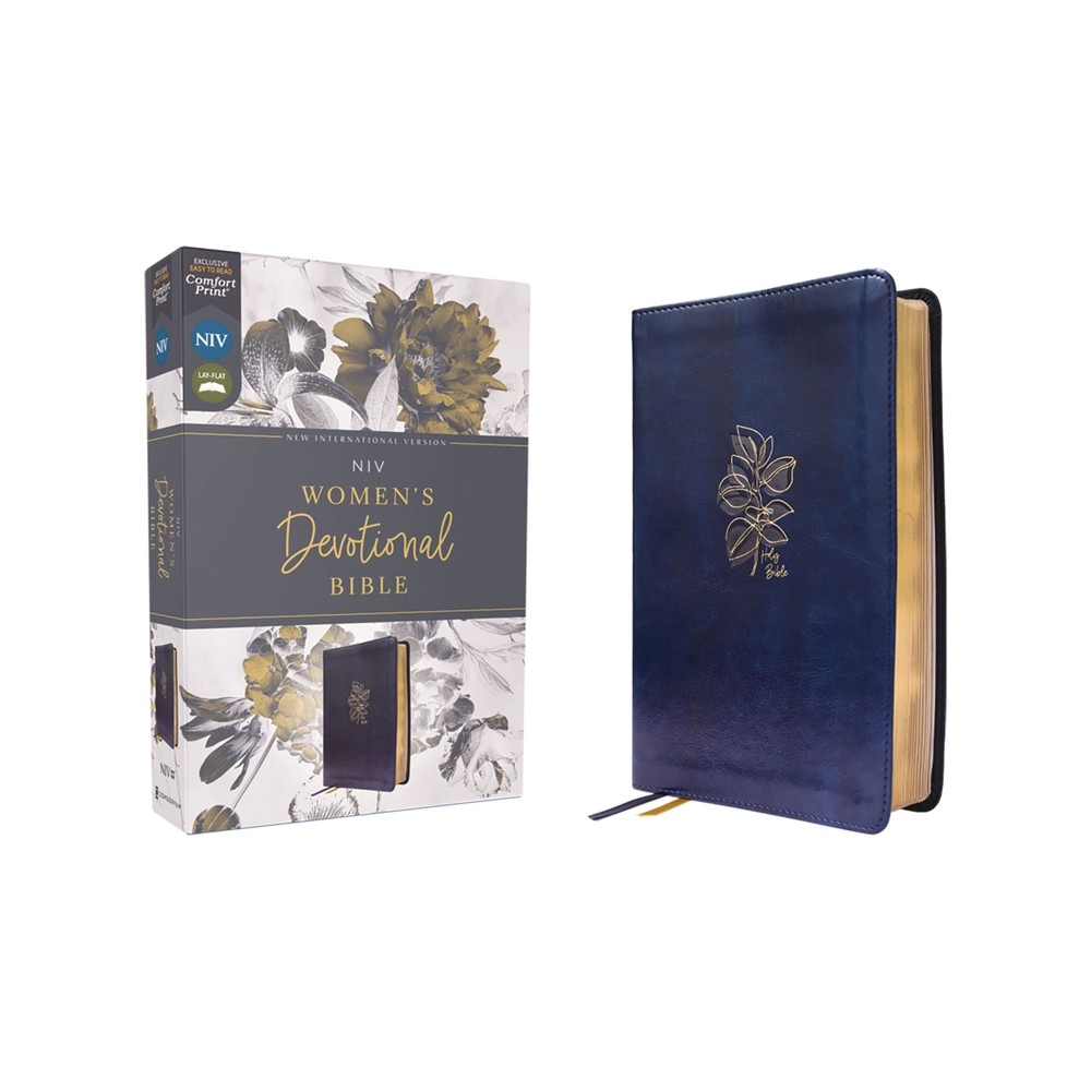 Niv, Womens Devotional Bible (by Women, for Women), Leathersoft, Navy, Comfort Print - by Zondervan (Leather Bound)