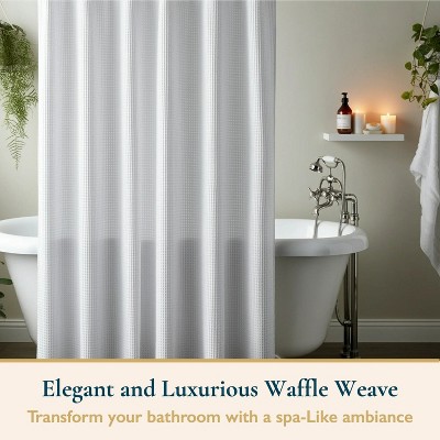 LunaLulinlk Weighted-Hem Waffle Weave Fabric Shower Curtain with Hooks