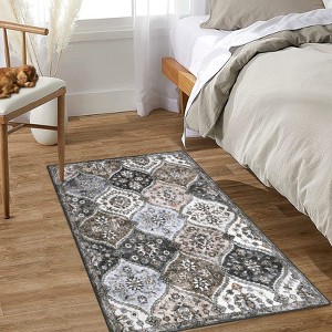 Washable Vintage Floral Living Room Bedroom Rugs, Distressed Print Farmhouse Carpet for Dining Room Kitchen, Retro Accent Home Decor Rugs - 1 of 4