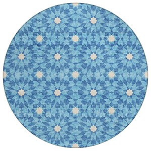 Denim Blue And Ivory Floral Medallion Washable Indoor Outdoor Area Rug - 1 of 4