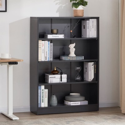 Lirago 44.1" Black Bookshelf 3 Tier Bookcase for Bedroom Office and Living Room Modern Wide Shelf Large Capacity