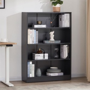 Lirago 44.1" Black Bookshelf 3 Tier Bookcase for Bedroom Office and Living Room Modern Wide Shelf Large Capacity - 1 of 4