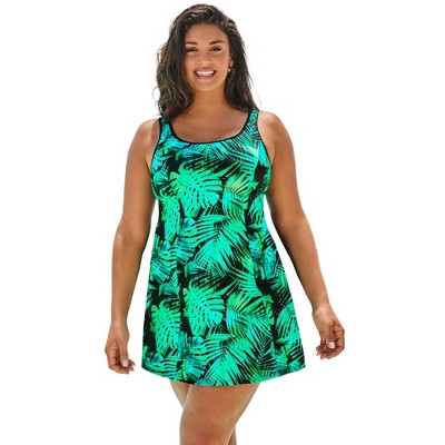 Swimsuits For All Women's Plus Size Chlorine Resistant Tank Swimdress ...