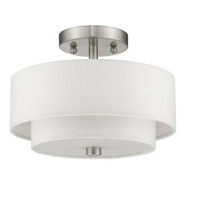 Claremont Brushed Nickel 2-Light Semi-Flush Mount with Off-White Drum Shade