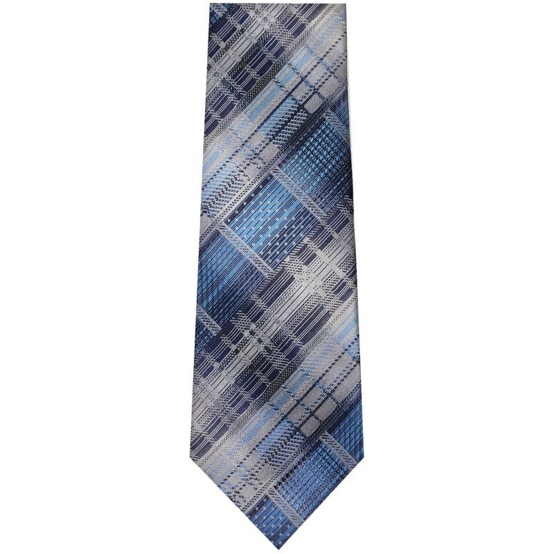 TheDapperTie Men's Blue, Black And Gray Stripes Necktie with Hanky, 1 of 2