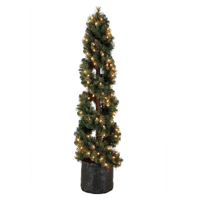 Home Heritage 5 Foot Spiral Design Artificial Topiary Pine Tree w/ Clear Lights