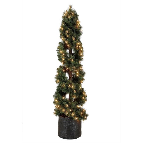 Home Heritage 5 Foot Spiral Design Artificial Topiary Pine Tree w/ Clear Lights - image 1 of 4