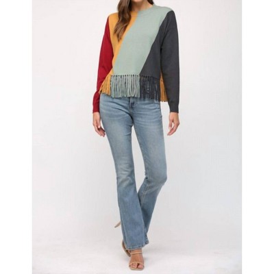 Women's Colorblock Fringe Sweater - Fate S
