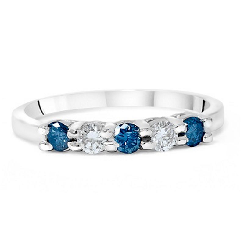 Pompeii3 3/4Ct Blue & White Diamond Five Stone Wedding Ring in White Gold, 2 of 5