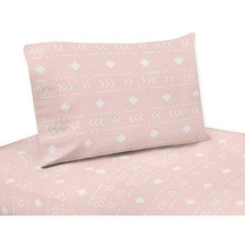 Sweet Jojo Designs Girl Kids Twin Sheet Set Boho Geometric Pink and White 3pc