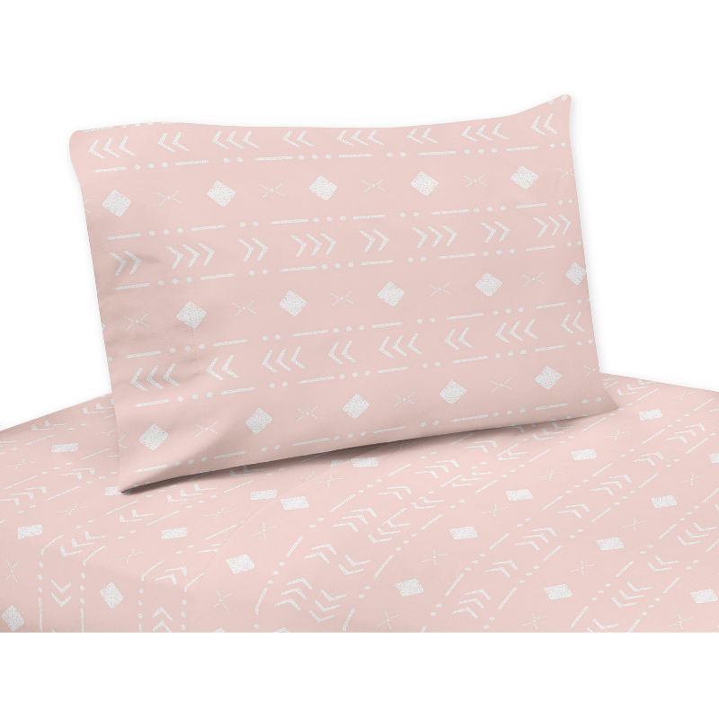 Sweet Jojo Designs Girl Kids Twin Sheet Set Boho Geometric Pink and White 3pc, 1 of 5