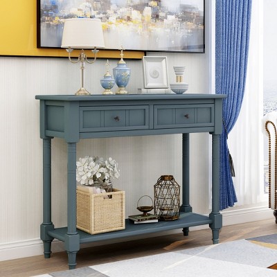 35" Traditional Console Table with 2 Drawers & Bottom Shelf,Solid Wood Slim Entryway Table for Hallway,Living Room-Baofuwish
