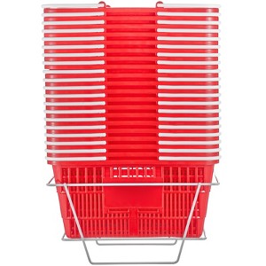 VEVOR Shopping Basket, Set of 20, 21L Durable Plastic Grocery Basket with Handle and Stand, 16.5 x 11.8 x 8.27 inch Portable Shop Basket Bulk, Red - 1 of 4