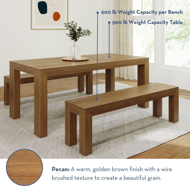 Plank+Beam Farmhouse Dining Table Set with 2 Benches, Table for Dining Room/Kitchen, Seats 6, 72 Inch, 5 of 6