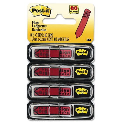 Post-it Arrow Message 1/2" Page Flags in Dispenser "Sign Here" Red 80/Pack 684RDSH