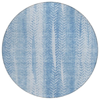 Sky Blue And Denim Blue Botanical Leaves Washable Indoor Outdoor Area Rug
