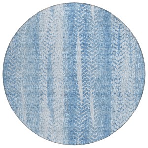 Sky Blue And Denim Blue Botanical Leaves Washable Indoor Outdoor Area Rug - 1 of 4