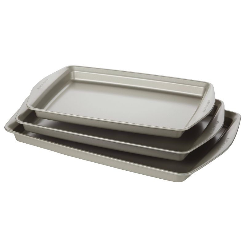 Rachael Ray 3pc Nonstick Bakeware Cookie Pan Set Silver, 5 of 7