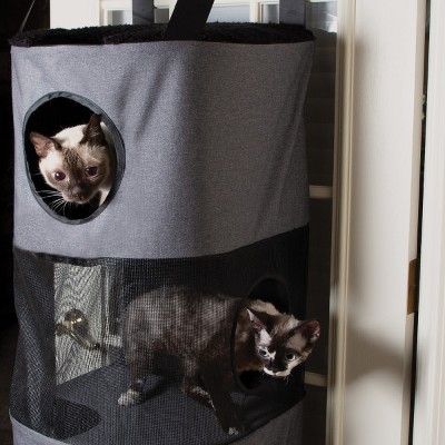 Gray 3-Story Hanging Cat Condo with Mesh Windows