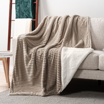 Taupe Sherpa Fleece Reversible Throw Blanket