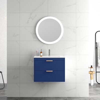 NicBex Floating Bathroom Vanity with White Ceramic Sink,Modern Bathroom Sink Vanity with 2 Drawers,24" Bathroom Sink Cabinet for Bathroom,Blue