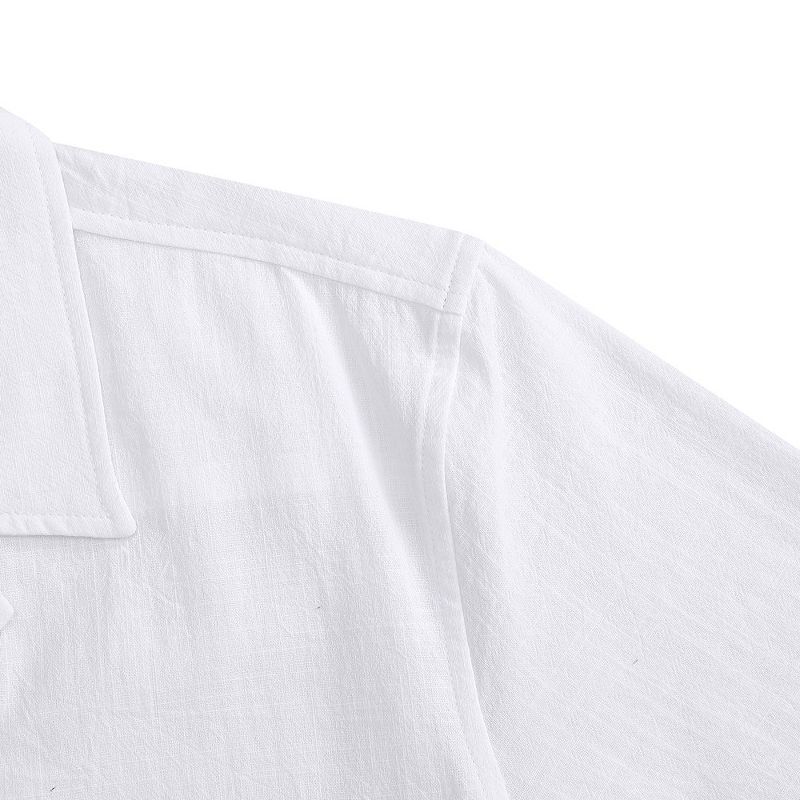 Men's Linen Shirts Short Sleeve Casual Button Down Shirts Lightweight Summer Beach Shirt with Pocket, 4 of 8