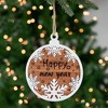 Northlight Wooden Snowflake "Happy New Year"  Christmas Ornament Disc - 7" - White and Brown - 2 of 4