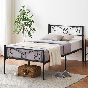 Pattern Bed Frame with Headboard and Footboard, Bed Mattress Foundation with Storage No Box Spring Needed Noise Free Easy Assembly - 1 of 4