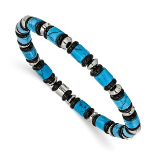 Chisel Stainless Steel 6.50mm Turquoise and Black Onyx Beaded 7.5" Stretch Bracelet - 1 of 4