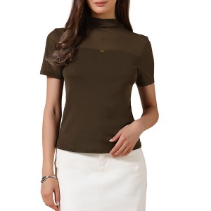 INSPIRE CHIC Women's Summer Mock Turtleneck Short Sleeve Sheer Mesh Basic Tops Shirts - 1 of 4