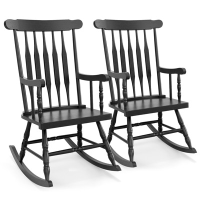 Tangkula 2PCS Wooden Rocking Chair Single Rocker Indoor Garden Patio Yard Black