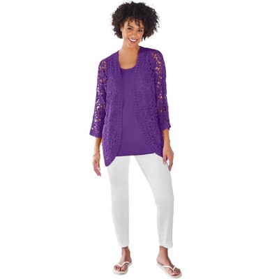 Woman Within Plus Size Curved Hem Pointelle Cardigan
