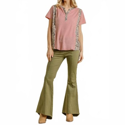 Women's Leopard Trim Waffle Knit Top - umgee
