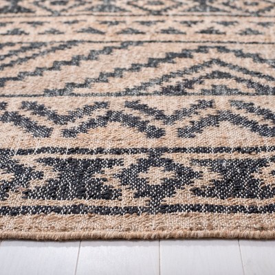 Handmade Black and Natural Wool Cotton Kilim Area Rug