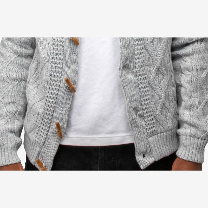X RAY Men's Faux Shearling Shawl Collar Cable Knit Cardigan Sweater, 5 of 8