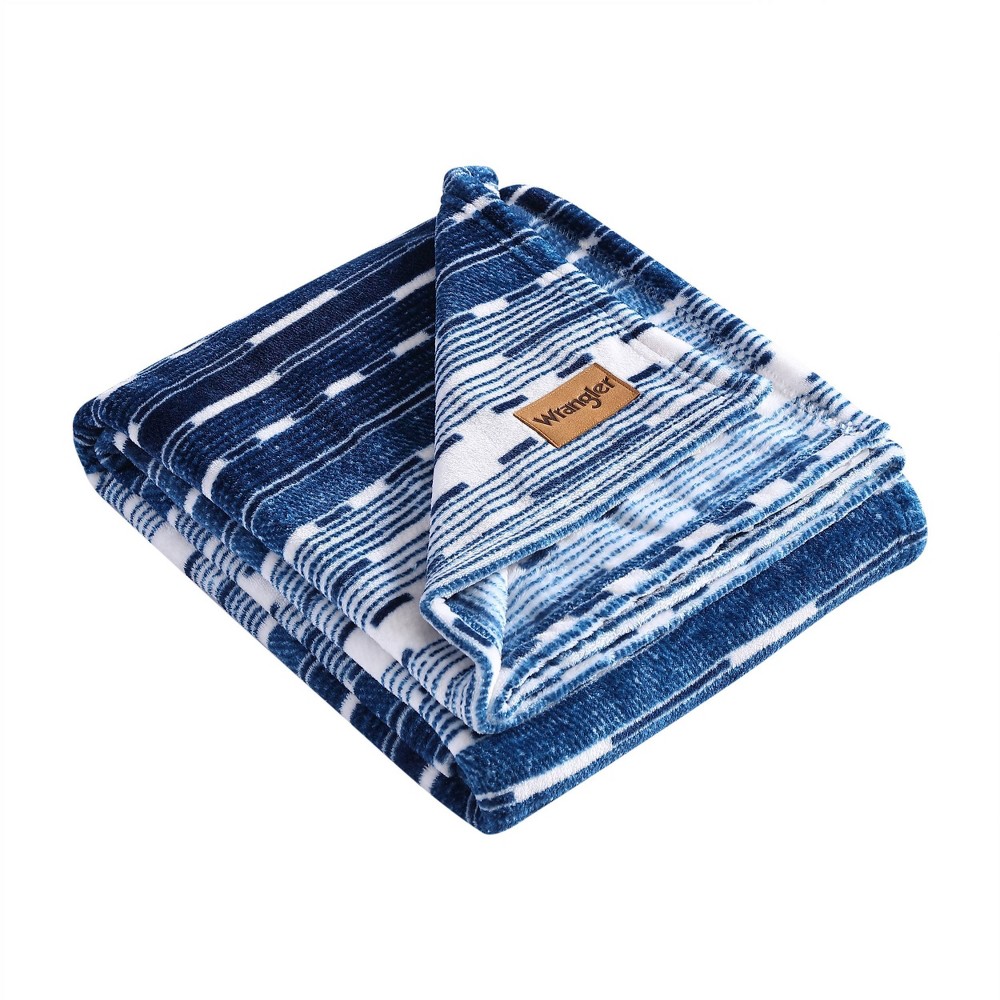 Photos - Duvet Wrangler 50"x60" Logan Stripe Reversible Throw Blanket Blue  